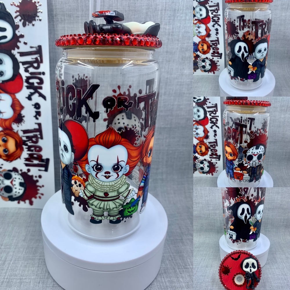 Horror buddies 16oz glass tumbler